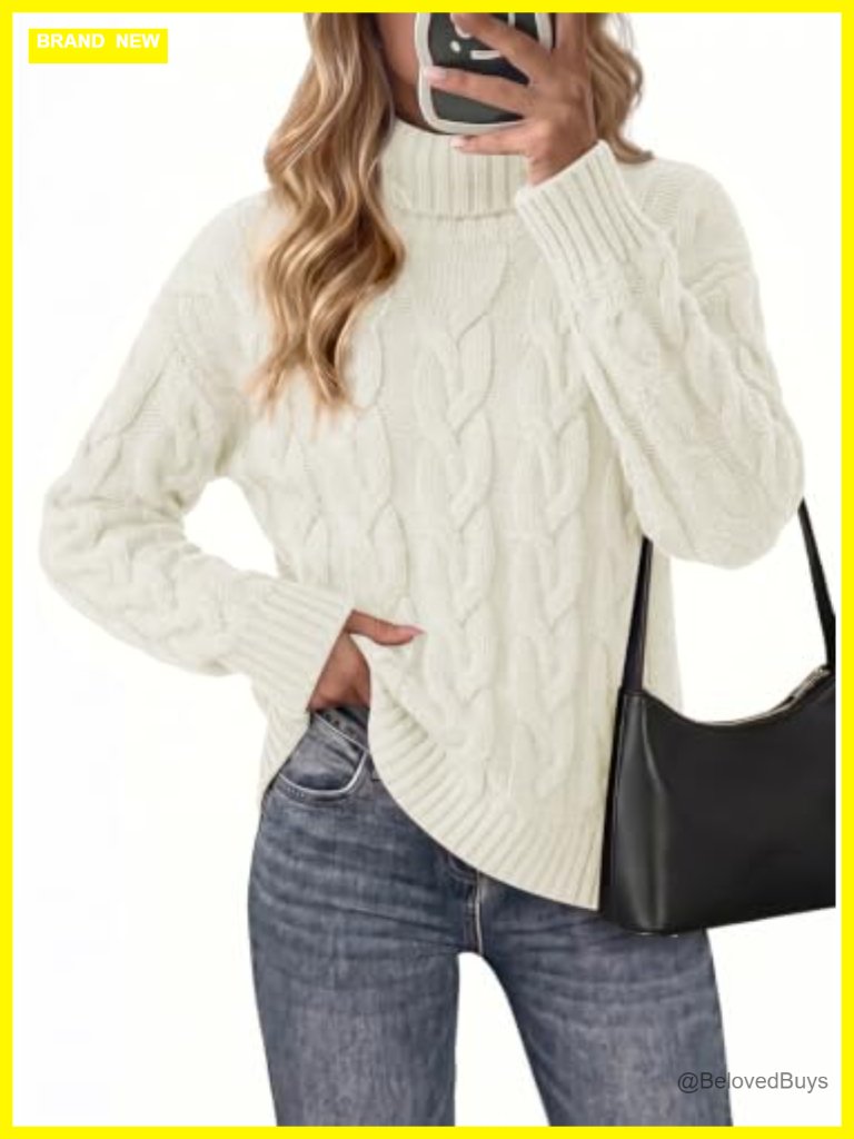 Cable Knit Turtleneck Sweater Pullover Winter Casual